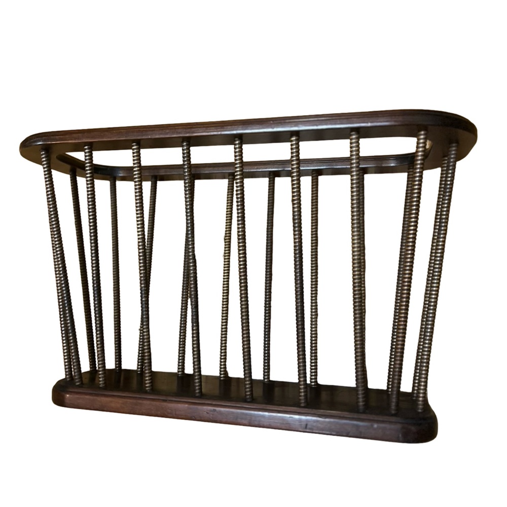 Vintage MCM Wood Turned Spindle Magazine Rack Cottagecore Country Whimsy Office